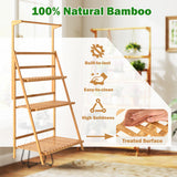3 Tier Bamboo Hanging Plant Stand with Height Adjustable Hanger Rod-Natural