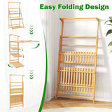 3 Tier Bamboo Hanging Plant Stand with Height Adjustable Hanger Rod-Natural
