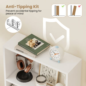3-Tier Bookcase 42 inch Tall Book Shelf with Anti-Tipping Kit-White