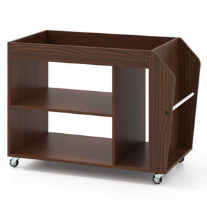 3-Tier Side End Table with Universal Wheels-Walnut