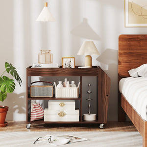 3-Tier Side End Table with Universal Wheels-Walnut