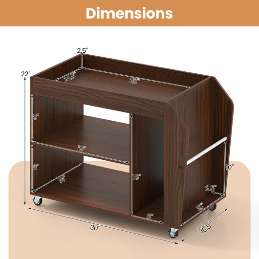 3-Tier Side End Table with Universal Wheels-Walnut