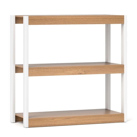 3 Tier Bookshelf Wooden Bookcase with Dual Anti-Tipping Kits-Natural