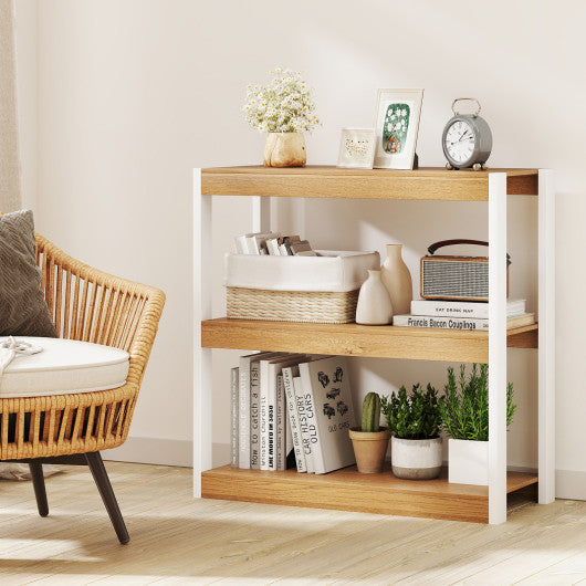 3 Tier Bookshelf Wooden Bookcase with Dual Anti-Tipping Kits-Natural