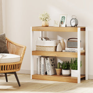 3 Tier Bookshelf Wooden Bookcase with Dual Anti-Tipping Kits-Natural