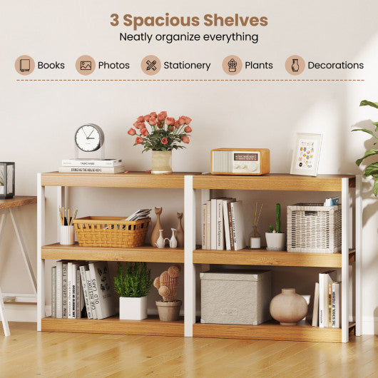 3 Tier Bookshelf Wooden Bookcase with Dual Anti-Tipping Kits-Natural