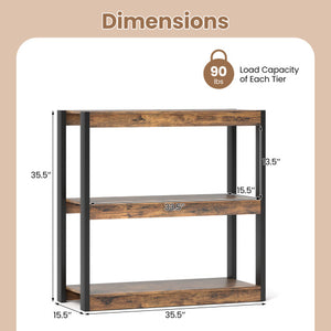 3 Tier Bookshelf Wooden Bookcase with Dual Anti-Tipping Kits-Rustic Brown