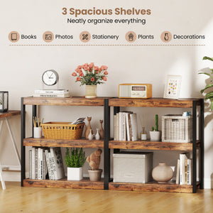 3 Tier Bookshelf Wooden Bookcase with Dual Anti-Tipping Kits-Rustic Brown