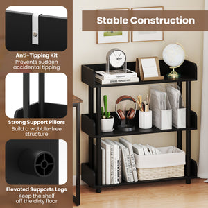3-Tier Bookshelf with Anti-Tipping Kit and Industrial Storage Unit for Living Room-Black