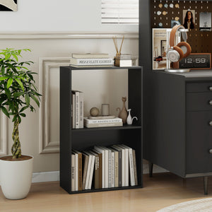 3-Tier Bookshelf with Open Storage Compartment and Freestanding Display Shelf-Black