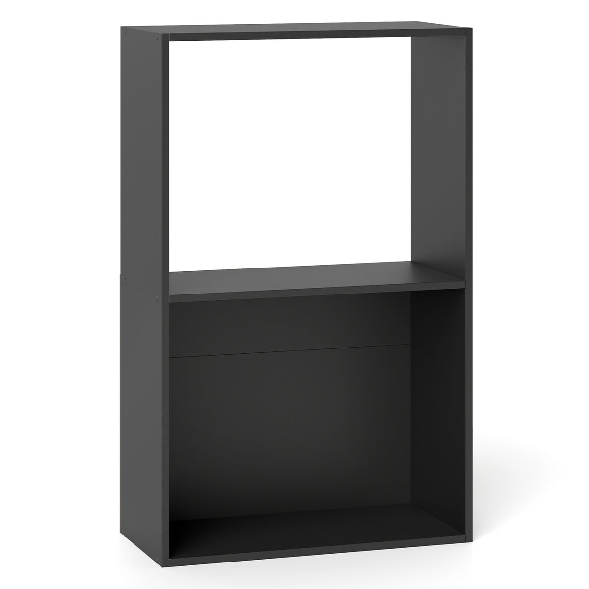 3-Tier Bookshelf with Open Storage Compartment and Freestanding Display Shelf-Black