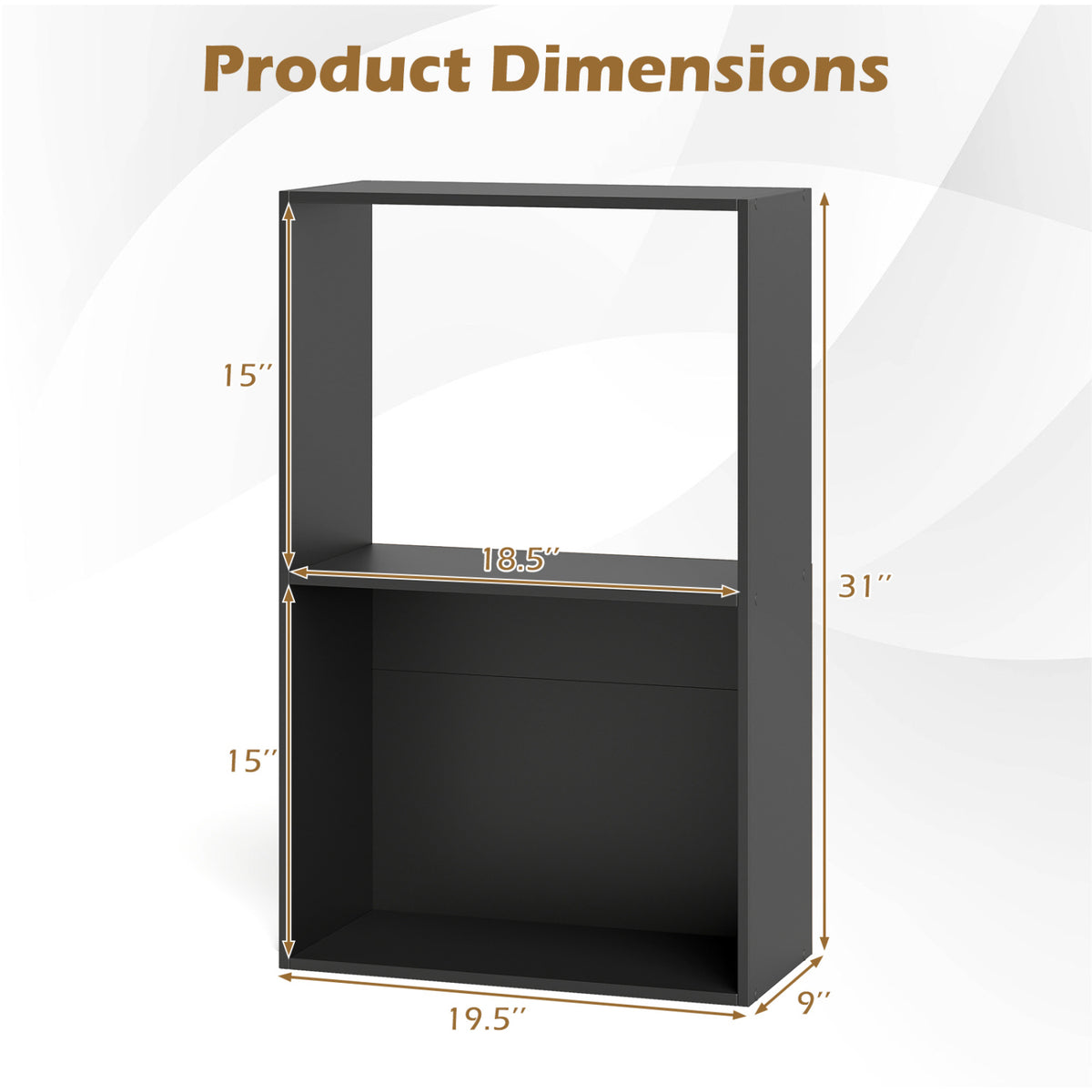 3-Tier Bookshelf with Open Storage Compartment and Freestanding Display Shelf-Black