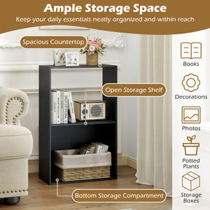 3-Tier Bookshelf with Open Storage Compartment and Freestanding Display Shelf-Black