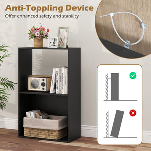 3-Tier Bookshelf with Open Storage Compartment and Freestanding Display Shelf-Black