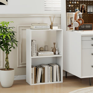 3-Tier Bookshelf with Open Storage Compartment and Freestanding Display Shelf-White