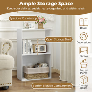 3-Tier Bookshelf with Open Storage Compartment and Freestanding Display Shelf-White