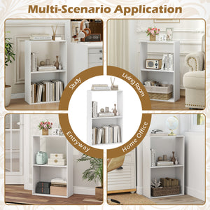 3-Tier Bookshelf with Open Storage Compartment and Freestanding Display Shelf-White