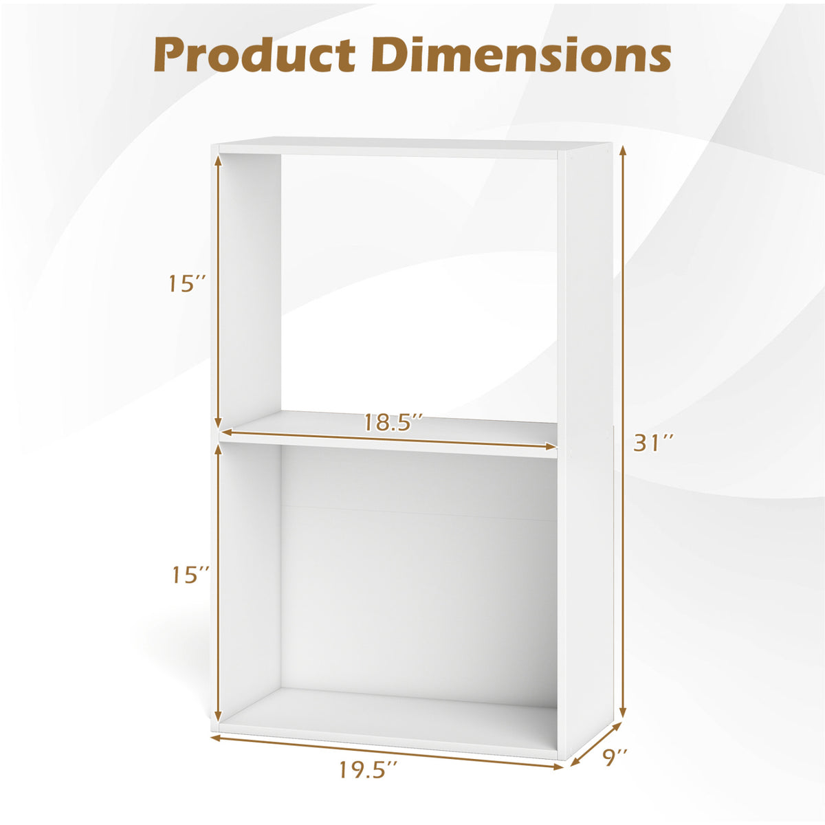 3-Tier Bookshelf with Open Storage Compartment and Freestanding Display Shelf-White
