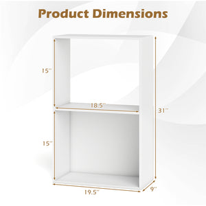 3-Tier Bookshelf with Open Storage Compartment and Freestanding Display Shelf-White