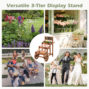 3-Tier Carbonized Fir Wood Plant Display Stand Wooden Dessert Candy Cart-Brown