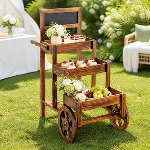 3-Tier Carbonized Fir Wood Plant Display Stand Wooden Dessert Candy Cart-Brown
