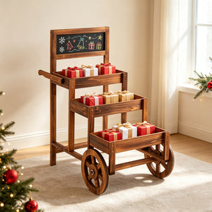 3-Tier Carbonized Fir Wood Plant Display Stand Wooden Dessert Candy Cart-Brown