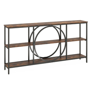 3-Tier Console Table with Faux Marble Top and Storage Shelves for Hallway Living Room-Rustic Brown