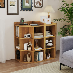 3-Tier Corner Cabinet with Charging Station for Bedroom-Natural