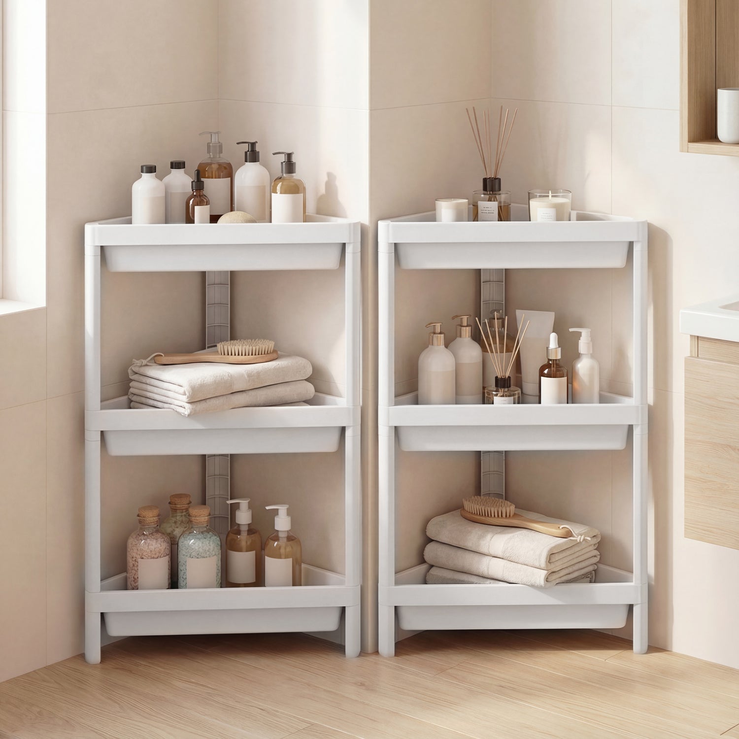 3-Tier Corner Shower Caddy 2-Pack with Detachable Design-White