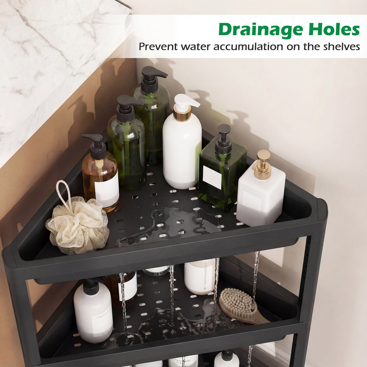 3-Tier Corner Shower Caddy 2-Pack with Detachable Design-Black