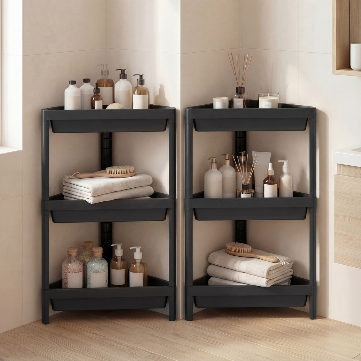 3-Tier Corner Shower Caddy 2-Pack with Detachable Design-Black