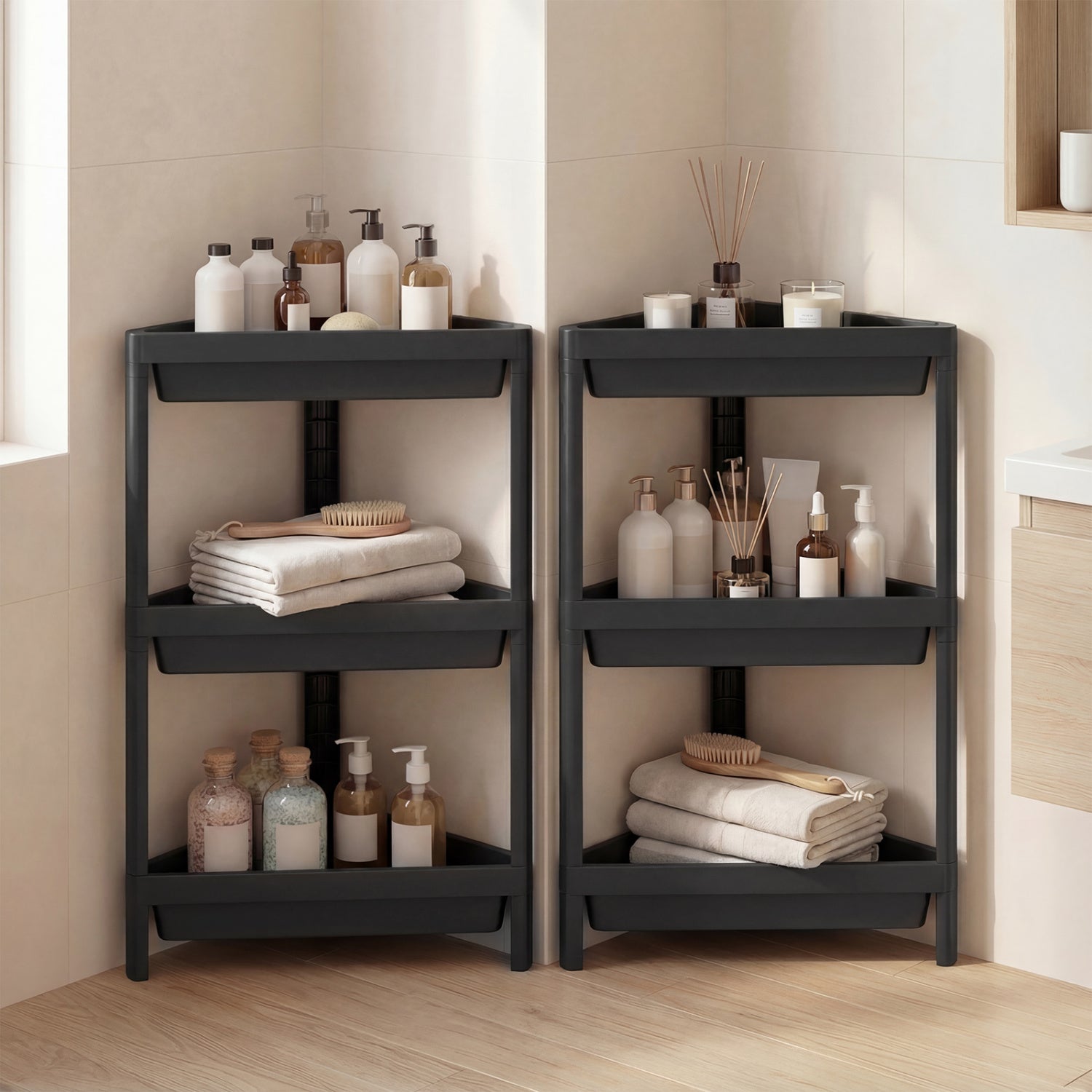 3-Tier Corner Shower Caddy 2-Pack with Detachable Design-Black