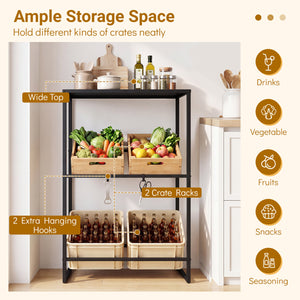 3-Tier Drink Crate Rack with Shelf for Beer and Water for Kitchen and Garage-Black