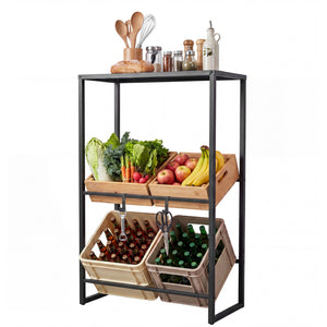 3-Tier Drink Crate Rack with Shelf for Beer and Water for Kitchen and Garage-Black