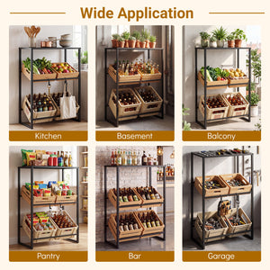 3-Tier Drink Crate Rack with Shelf for Beer and Water for Kitchen and Garage-Black