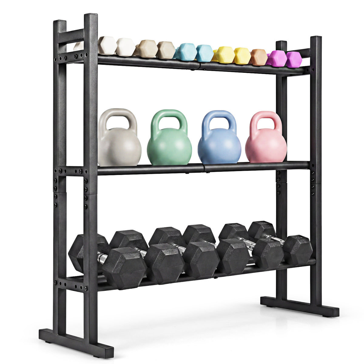 3-Tier Dumbbell Rack 529LB Capacity Heavy-Duty Adjustable Weight Rack Stand-Black
