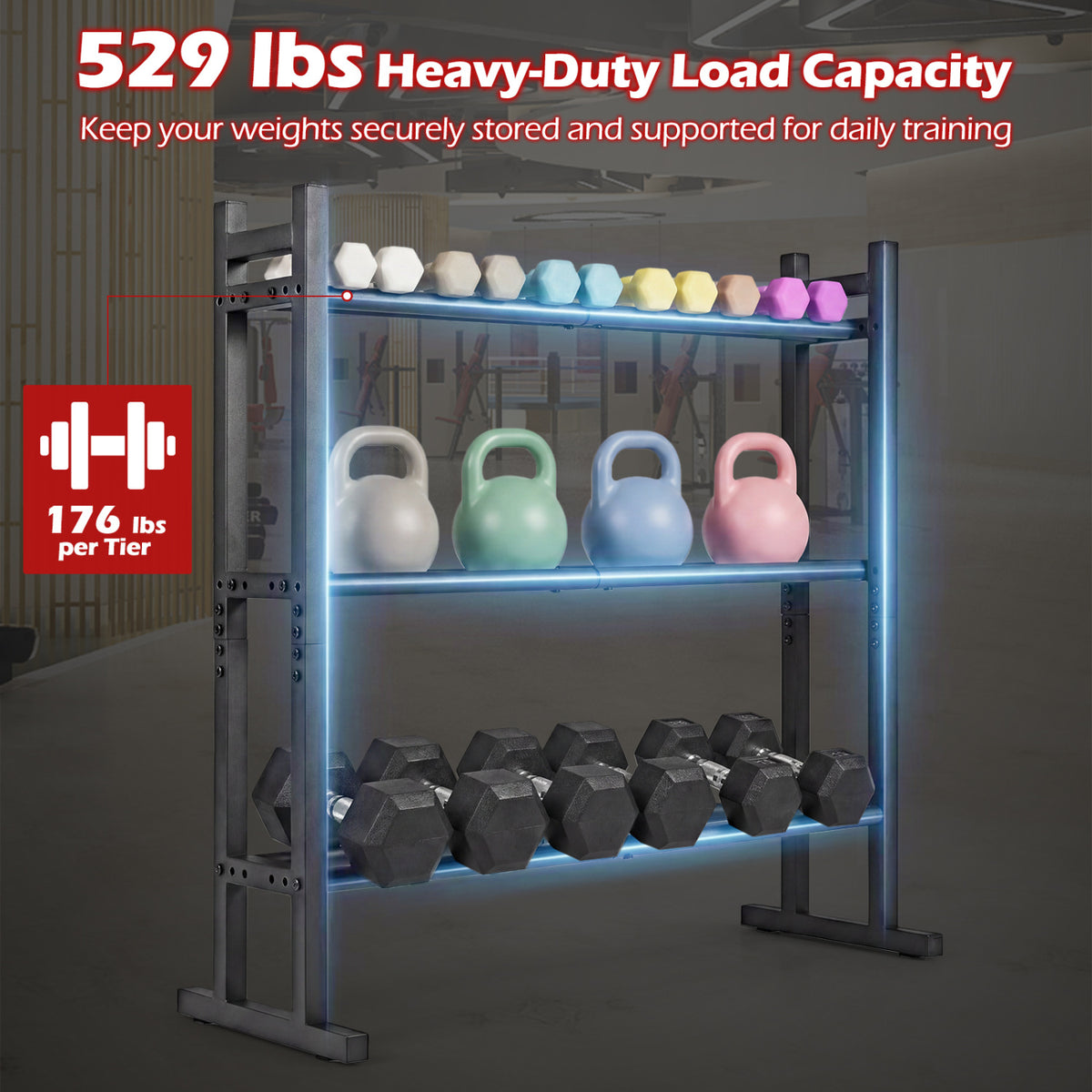 3-Tier Dumbbell Rack 529LB Capacity Heavy-Duty Adjustable Weight Rack Stand-Black
