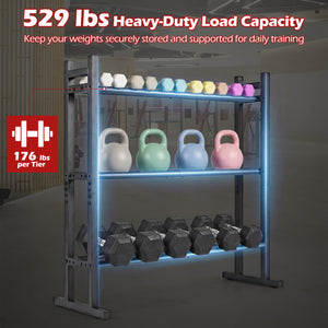 3-Tier Dumbbell Rack 529LB Capacity Heavy-Duty Adjustable Weight Rack Stand-Black
