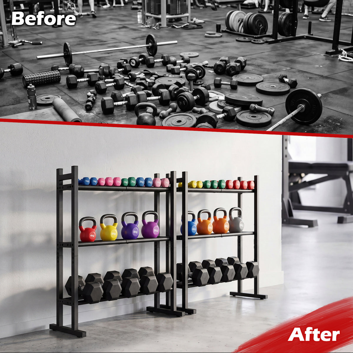 3-Tier Dumbbell Rack 529LB Capacity Heavy-Duty Adjustable Weight Rack Stand-Black
