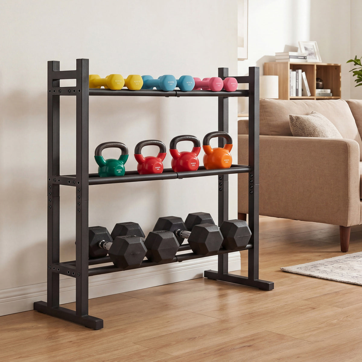 3-Tier Dumbbell Rack 529LB Capacity Heavy-Duty Adjustable Weight Rack Stand-Black