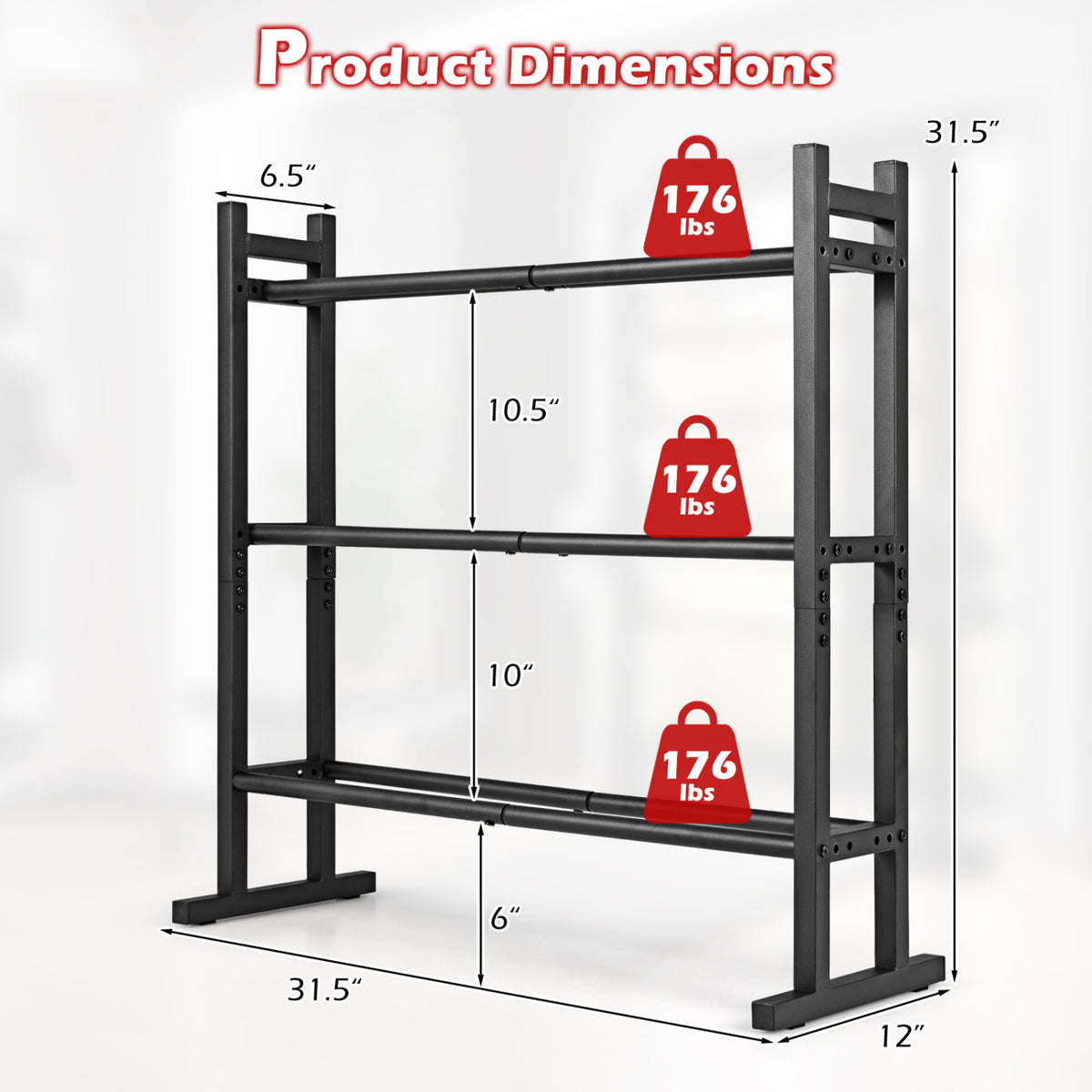 3-Tier Dumbbell Rack 529LB Capacity Heavy-Duty Adjustable Weight Rack Stand-Black