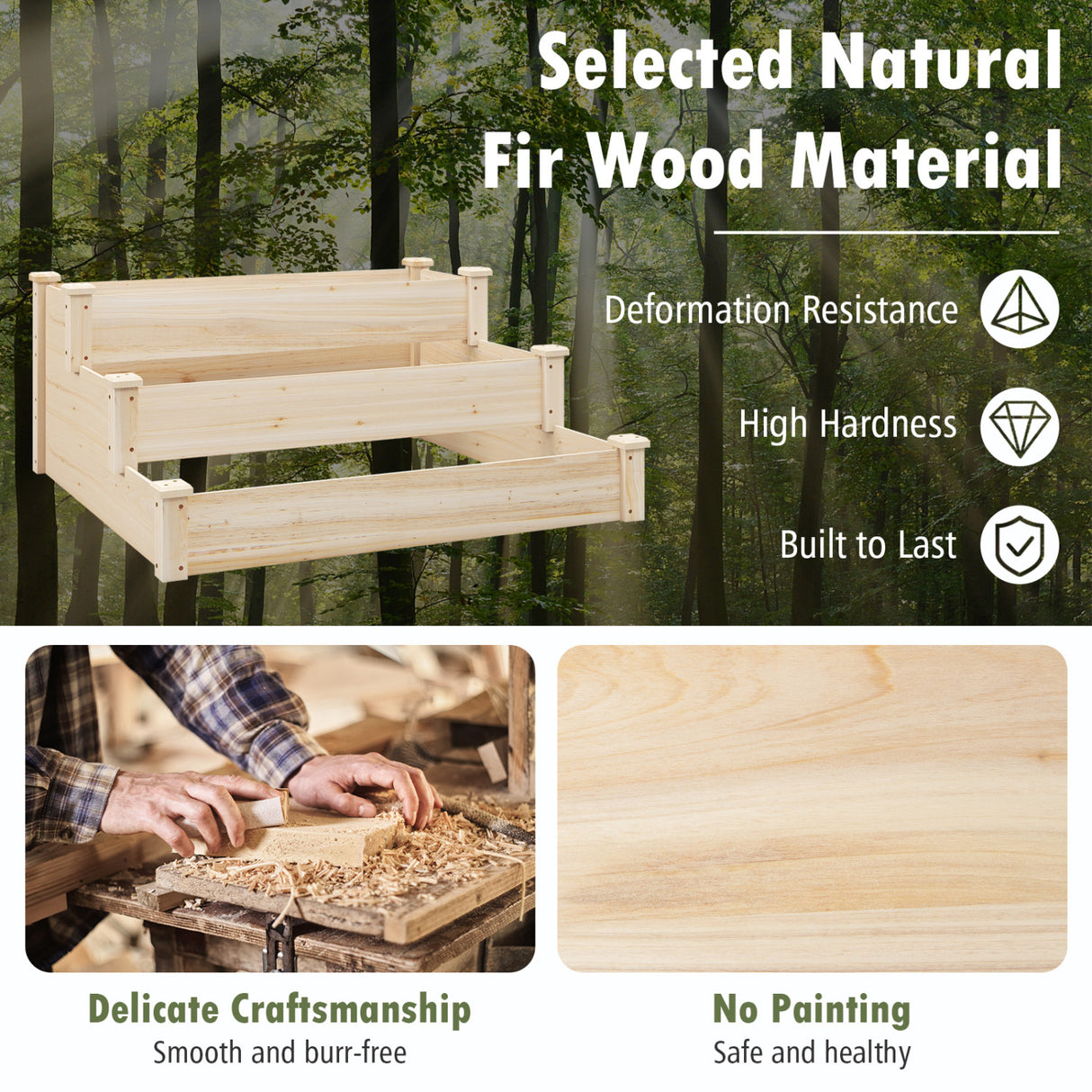 3 Tier Elevated Wooden Vegetable Garden Bed