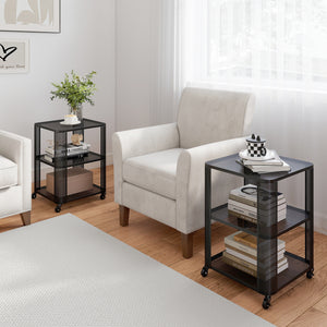 3-Tier End Table with Wheels Rolling Side Table with Open Storage Shelves-1 Piece