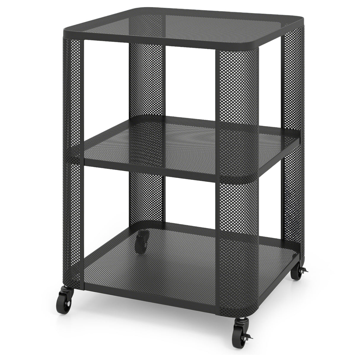 3-Tier End Table with Wheels Rolling Side Table with Open Storage Shelves-1 Piece