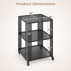 3-Tier End Table with Wheels Rolling Side Table with Open Storage Shelves-1 Piece