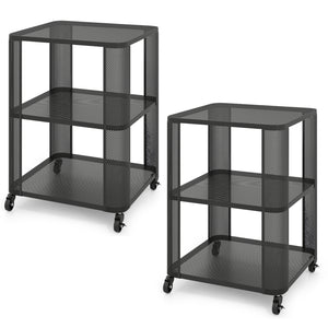 3-Tier End Table with Wheels Rolling Side Table with Open Storage Shelves-Set of 2