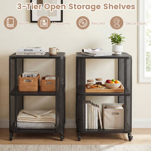 3-Tier End Table with Wheels Rolling Side Table with Open Storage Shelves-Set of 2