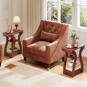 3-Tier End Tables with Charging Station Set of 2 with Open Storage Shelves-Cherry