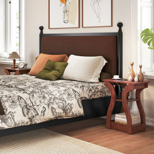 3-Tier End Tables with Charging Station Set of 2 with Open Storage Shelves-Cherry