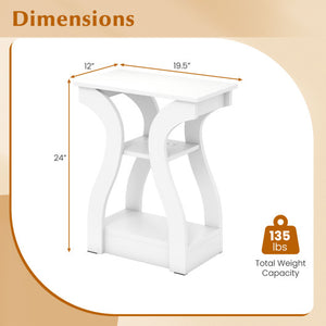 3-Tier End Tables with Charging Station Set of 2 with Open Storage Shelves-White